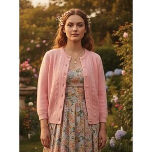 Vintage 1950s Marvin Womens Soft Girl Cardigan Size L Pink Coquette Grandma Core